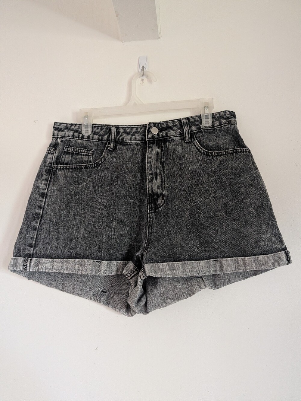 High-Rise Black Washed Denim Shorts